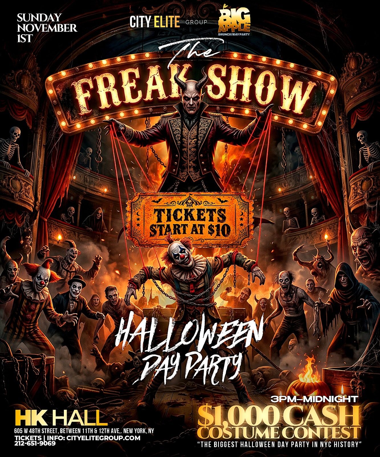 The Freak Show: NYC Halloween Day Party 2026 | Big Apple Brunch at Hk Hall